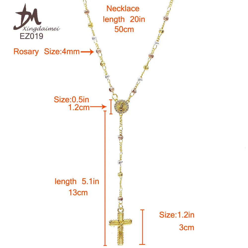 Z019 gold  rosary necklace wholesale three colors Zircon religious jewelry rosary beaded necklace