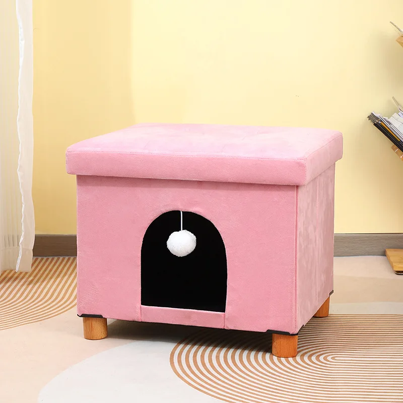 Pet House Ottoman Cube Cat or Dog Furniture Bed Footstool Folding Ottoman with Space for Animals
