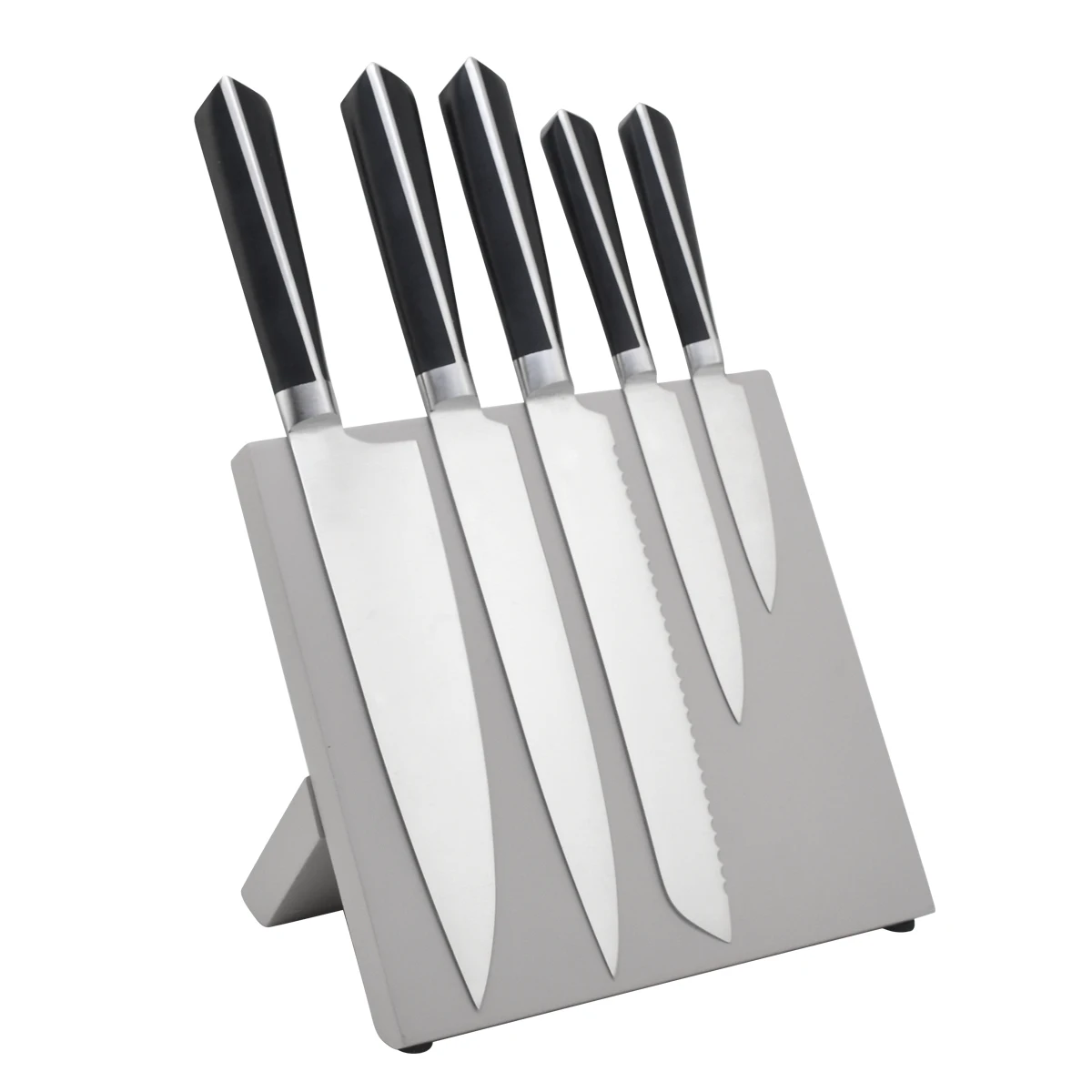 Customized Forge handle 5pcs Kitchen knife set Stainless steel with Foldable Magnetic wooden stand