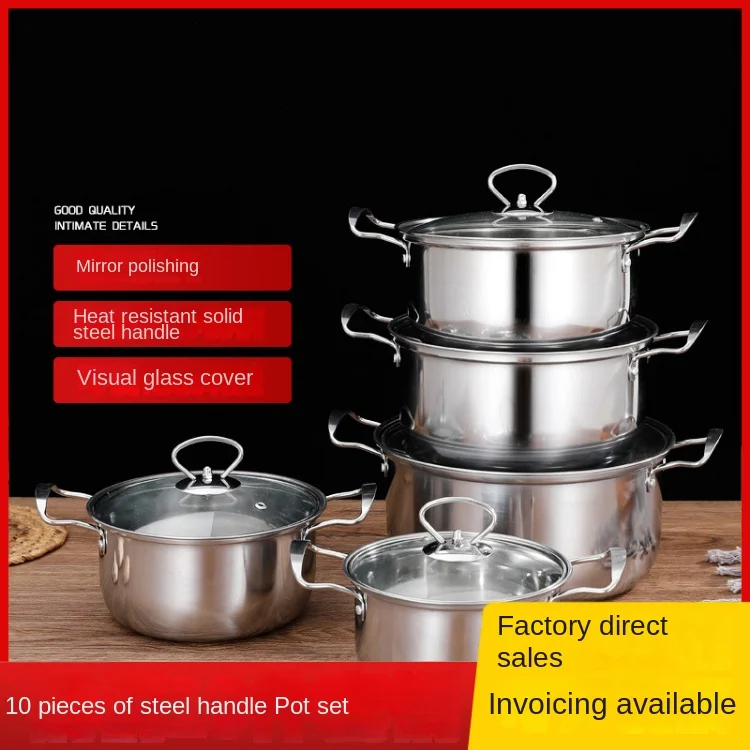 High Quality Kitchen Stainless Steel Cookware Stock Pot With Glass Lid Two Side Handle