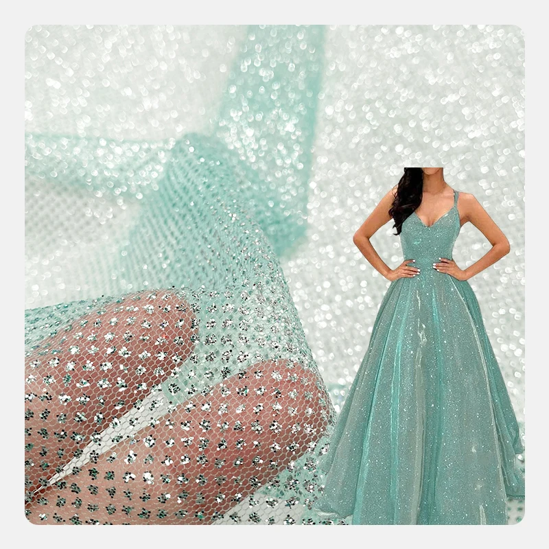 Glitter Spangle Shiny Lace Voile Tulle Fabric for Wedding Bridal Dress Veil Evening Gown