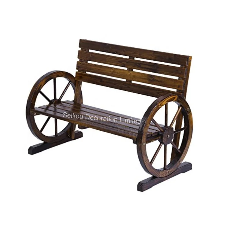 Outdoor Furniture Bench Wooden Wagon Wheel Bench Seat For Garden