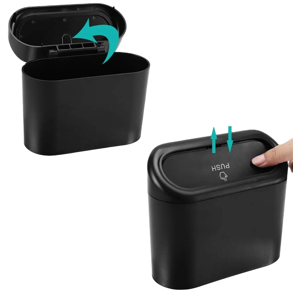 2023 Mini Auto Dustbin Garbage Organizer Container Bin Car Trash Can with One Roll Plastic Trash Bag for Vehicle Home Office