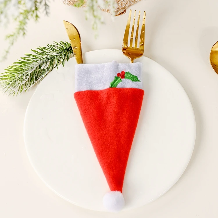
Christmas Santa Hats Silverware Holders Xmas Cutlery Tableware Storage Bag for Knife Spoon Fork 