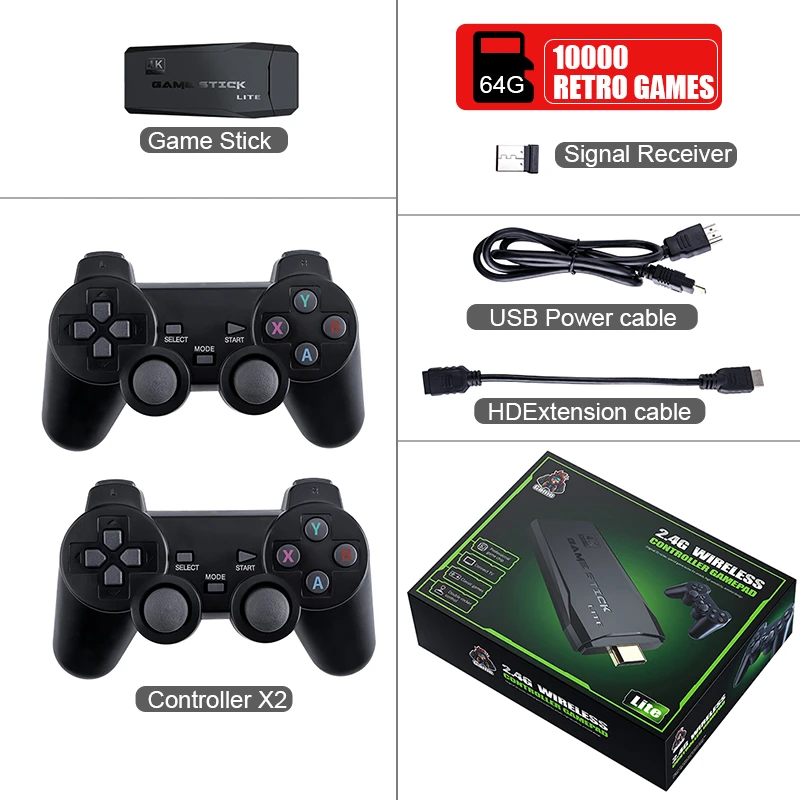Hot Selling 10000 Games 4K Game Stick TV Video Game Console 2.4G Wireless Controller for PS1/SNES 9 Emulator Retro Console