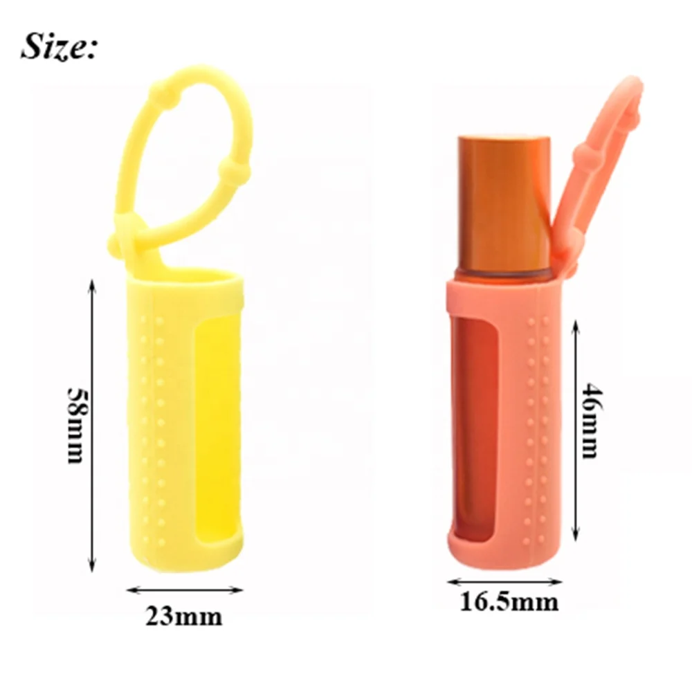 empty colorful silicone sleeve protector for 10ml thick glass essential oil roller bottle holder