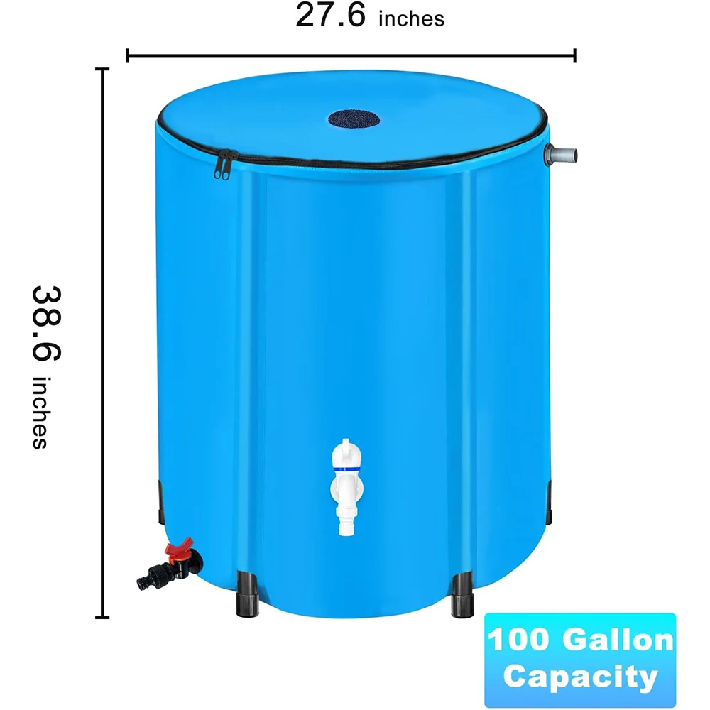 100 Gallon Portable Water Storage Container Rain  Barrel with Filter Spigot Overflow Kit