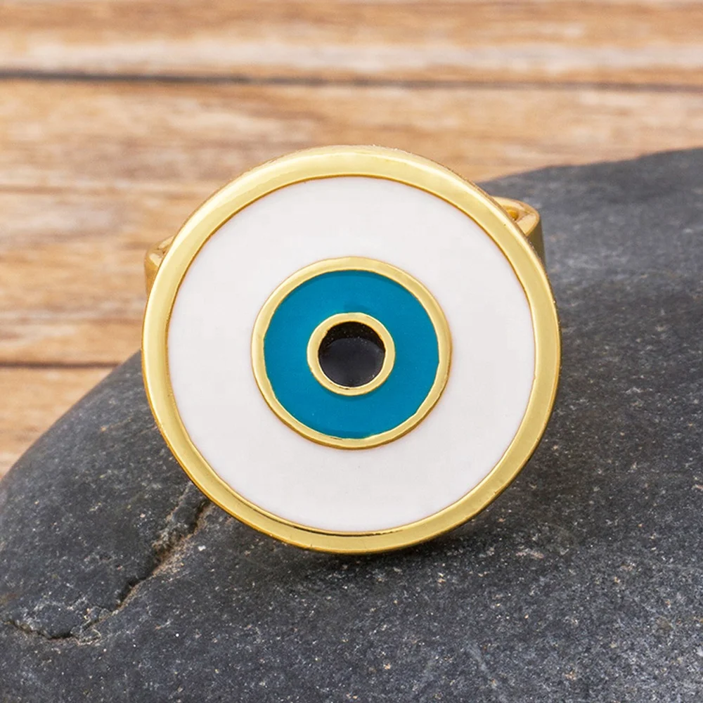 Wholesale Low MOQ Big Evil Blue Eye Rings For Women Copper Gold Plated Adjustable Rings Engagement Wedding Luxury Jewelry