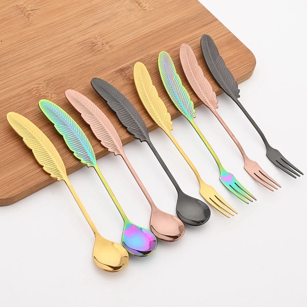 Creative 304 stainless steel spoon feather coffee spoon cake dessert spoon fruit fork