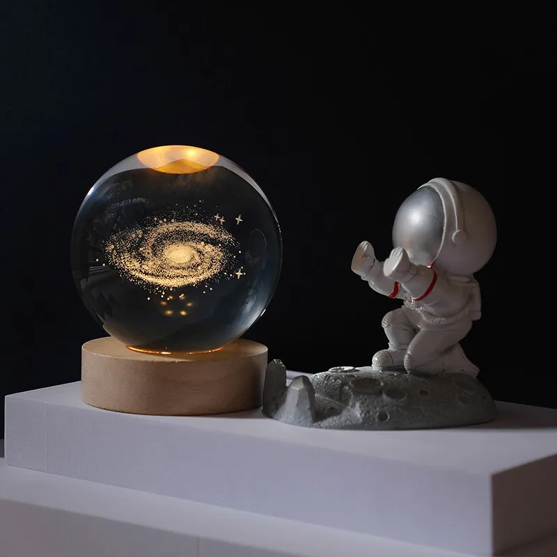 Светящаяся светодиодная ночь Планетарная 3D гравировка хрустальный шар домашний Декор Рождественский подарок светодиодный пользовательский 60 мм лазерный свет