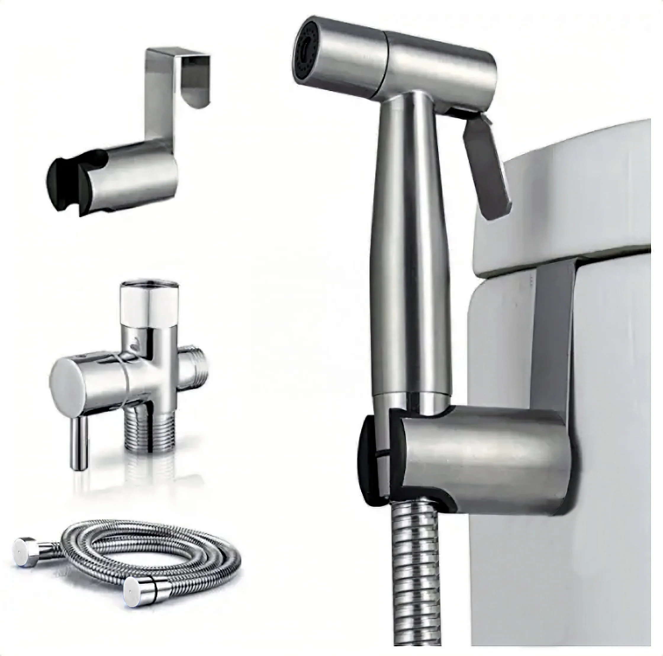 Factory Directly Sale Bathroom Stainless Steel ABS Handheld Diaper Sprayer Easily Hung Bidet Toilet Sprayer Set