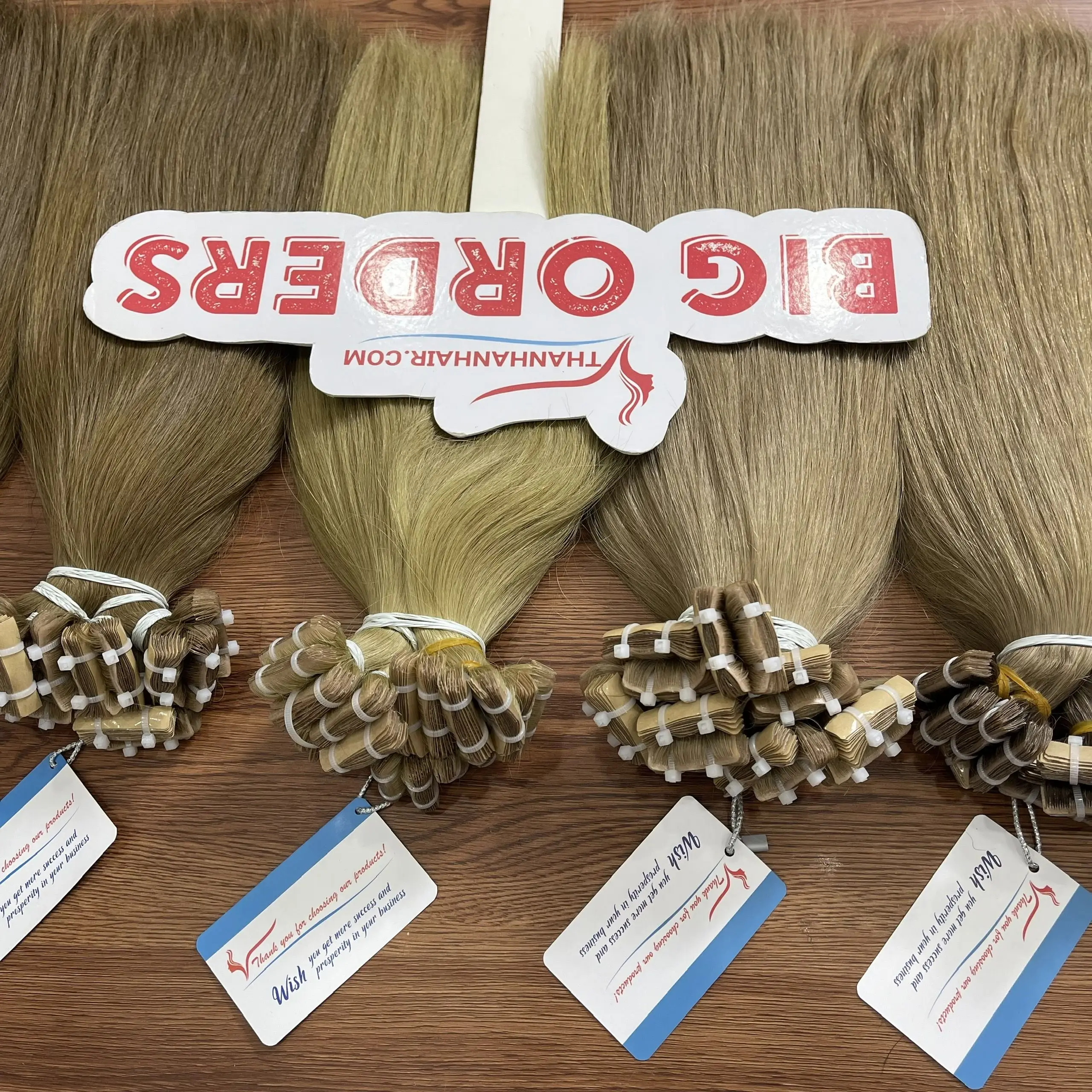 Flash Sale on 100% Natural Vietnamese Raw Hair Weft Beautiful Blonde Colors Dyed Human Hair with Invisible Tape Available Stock