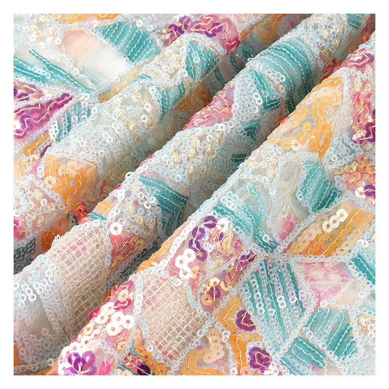 Hot Selling Irregular Pattern 3mm5mm Sequins Mesh Lace Fabric For Tablecloths Clothing Fabrics