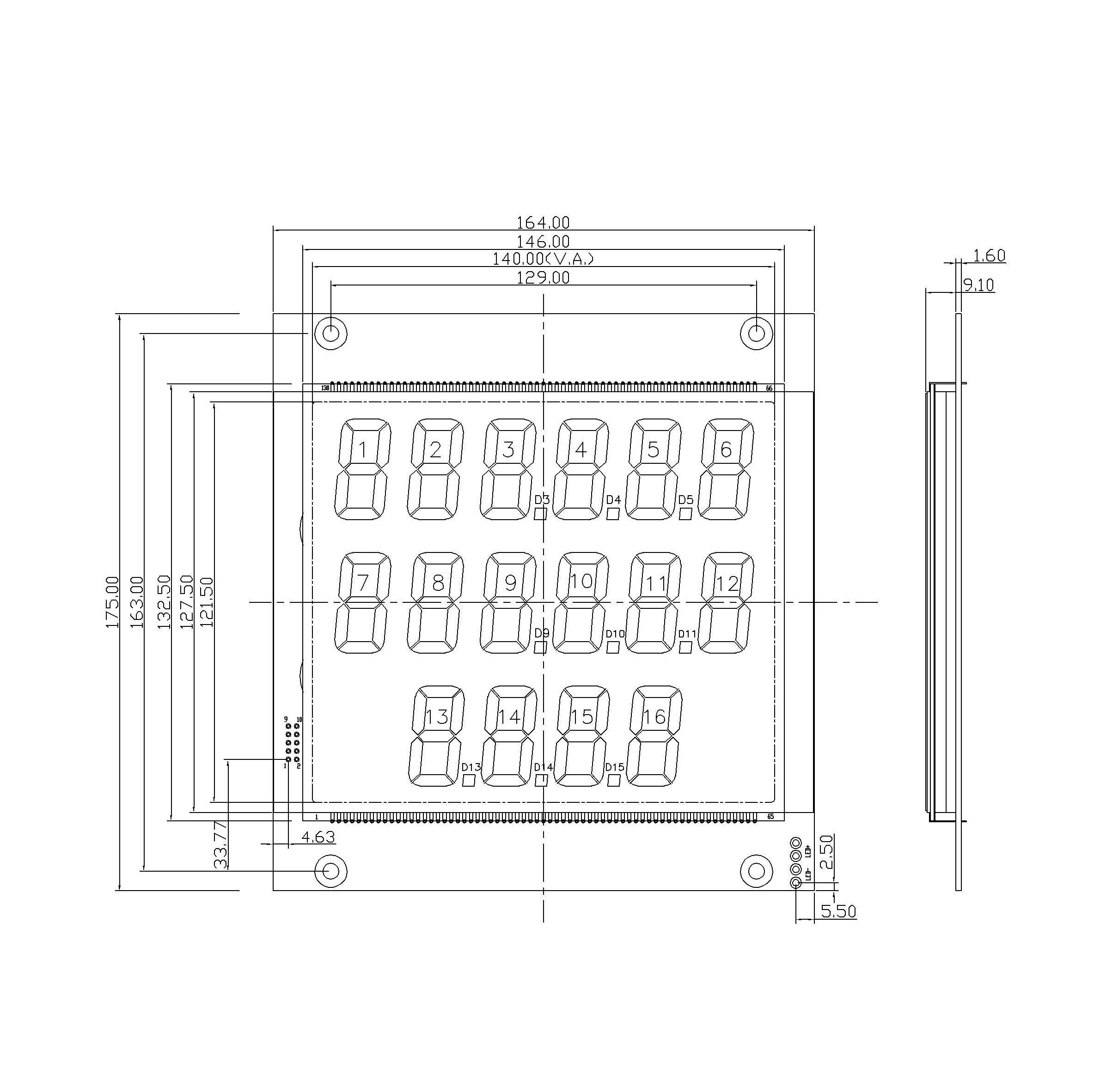 LCD display for fuel dispenser 664 type 7 segment custom design LCD module 10 pins serial interface monocolor lcd display