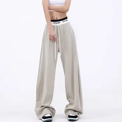 New Custom Loose Hip Hop Gray Casual Female High Waist Straight Leg Sweatpants For Girls