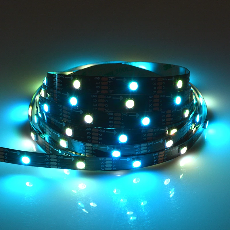 CE RoHS FCC PSE certified 30LED/m HD107S /APA102 Addressable RGB LED Flexible Strip Black Color PCB Addressable LED Strip