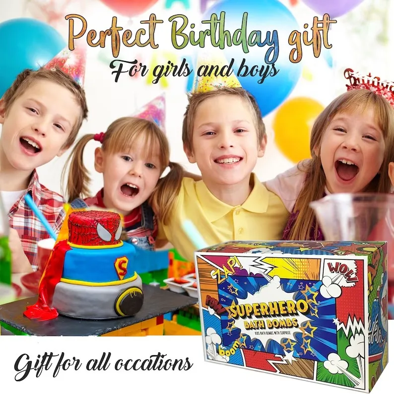 OEM Large Bath Bombs Natural Fizzy Bubble Organic Colorful Vegan Kids Bath Bombs with Surprise Toys Inside Superhero bathbombs