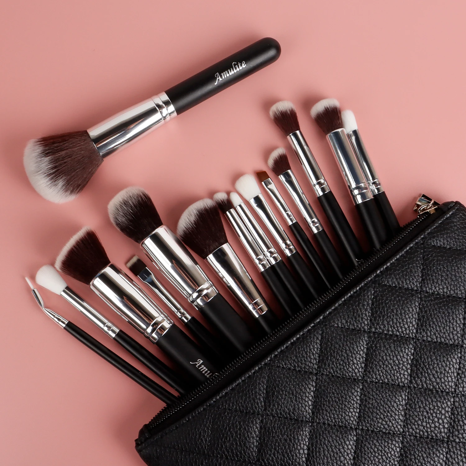 Women Face Blending Powder Foundation Cosmetic Brush Sets Makeup Tool Professional Nylon Hair 15pcs Black Vegan Makeup Brush Set