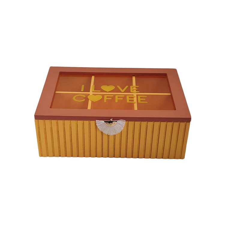 Natural Wooden Tea Coffee Bag Box With 6 Slots Wooden Teabag Packaging Box