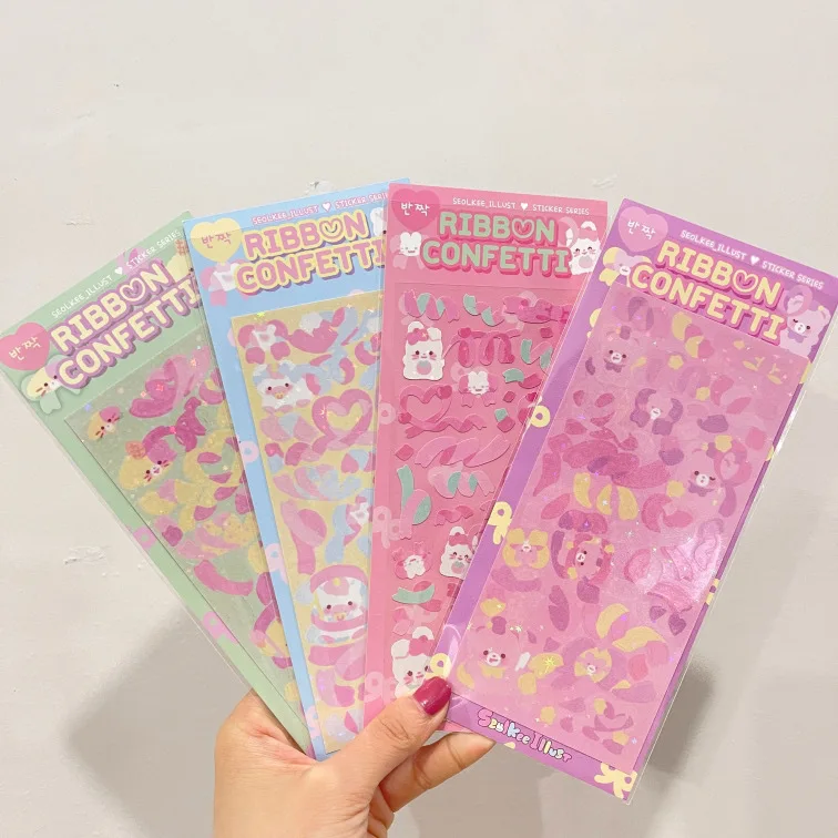 Korean INS Ribbon Stickers Creative Cute Bear DIY Mobile Phone Sticker Diary Stickers