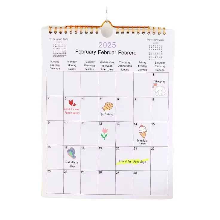 Custom 2024-2025 Schedule planner English German Spanish Wall calendar Monthly plan coil calendar Business supplies