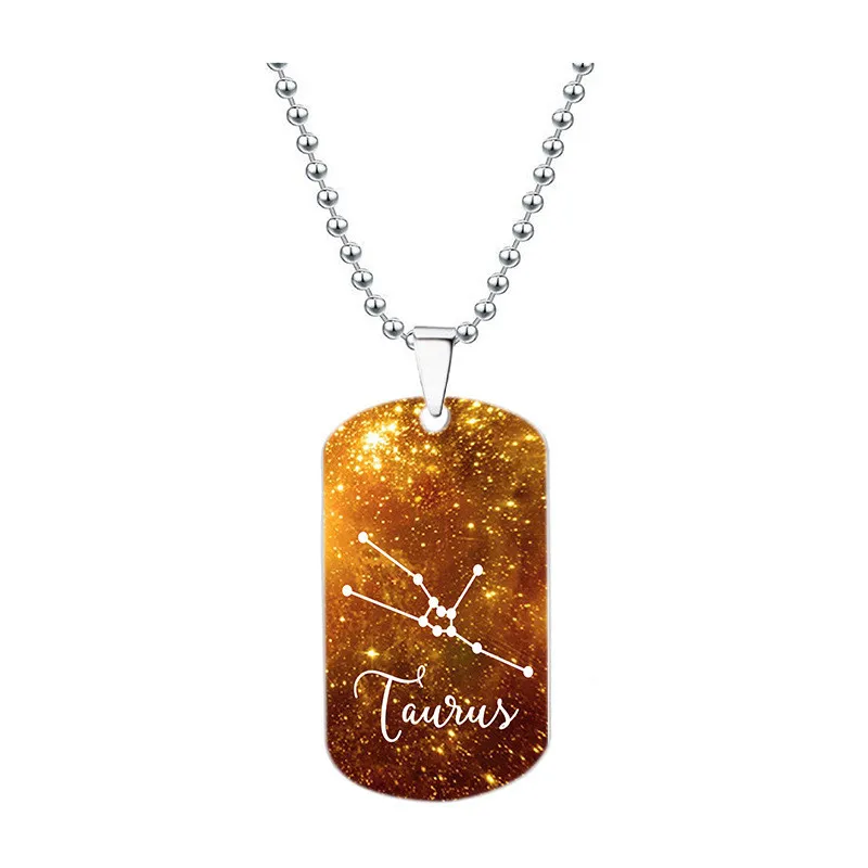 Wholesale Fashion Ball Chain Stainless Steel 12 Zodiac Constellations Rectangle Pendant Necklace