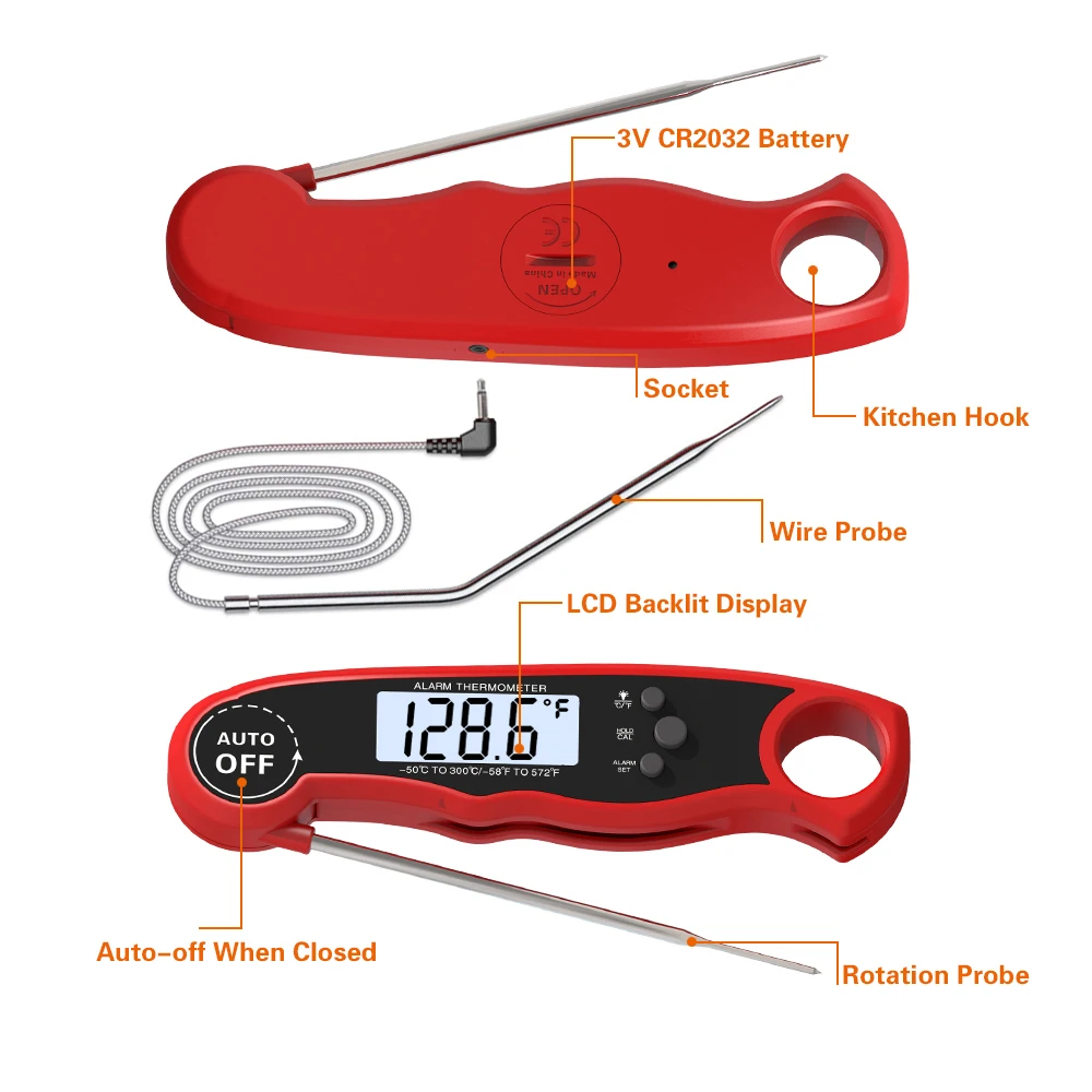 2 in 1 Dual Probe Digital Cooking Thermometer with Magnet for Beef Turkey Bread Meat Kitchen Oven Thermometer