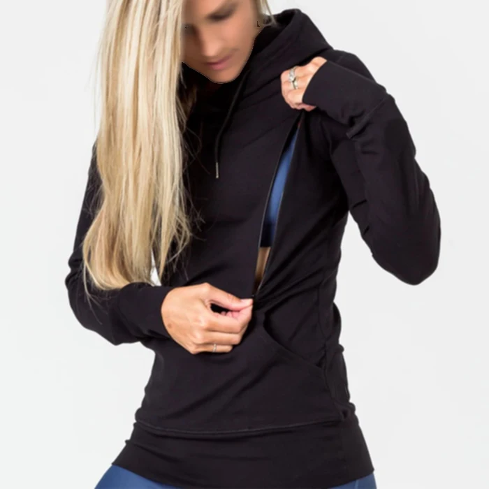 
Eco Friendly Pregnant Women Clothing Long Zipper Cotton Fabric Maternity Apparel Sweatshirts Nursing Breastfeeding Hoodie 