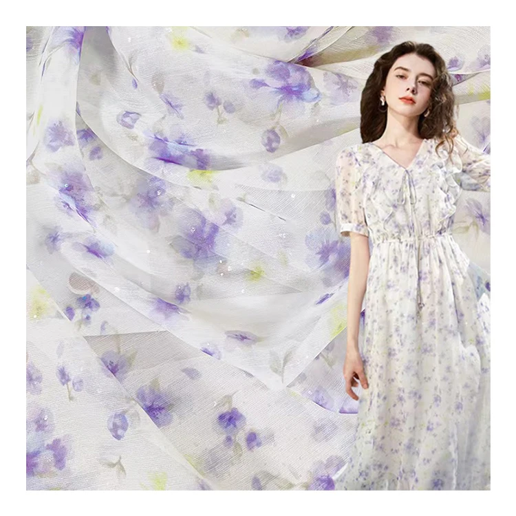 Wholesale Price Chiffon Printed Fabric Custom Pattern Fashion Woman Flowers Long Dress Fabric Printed Chiffon Fabric