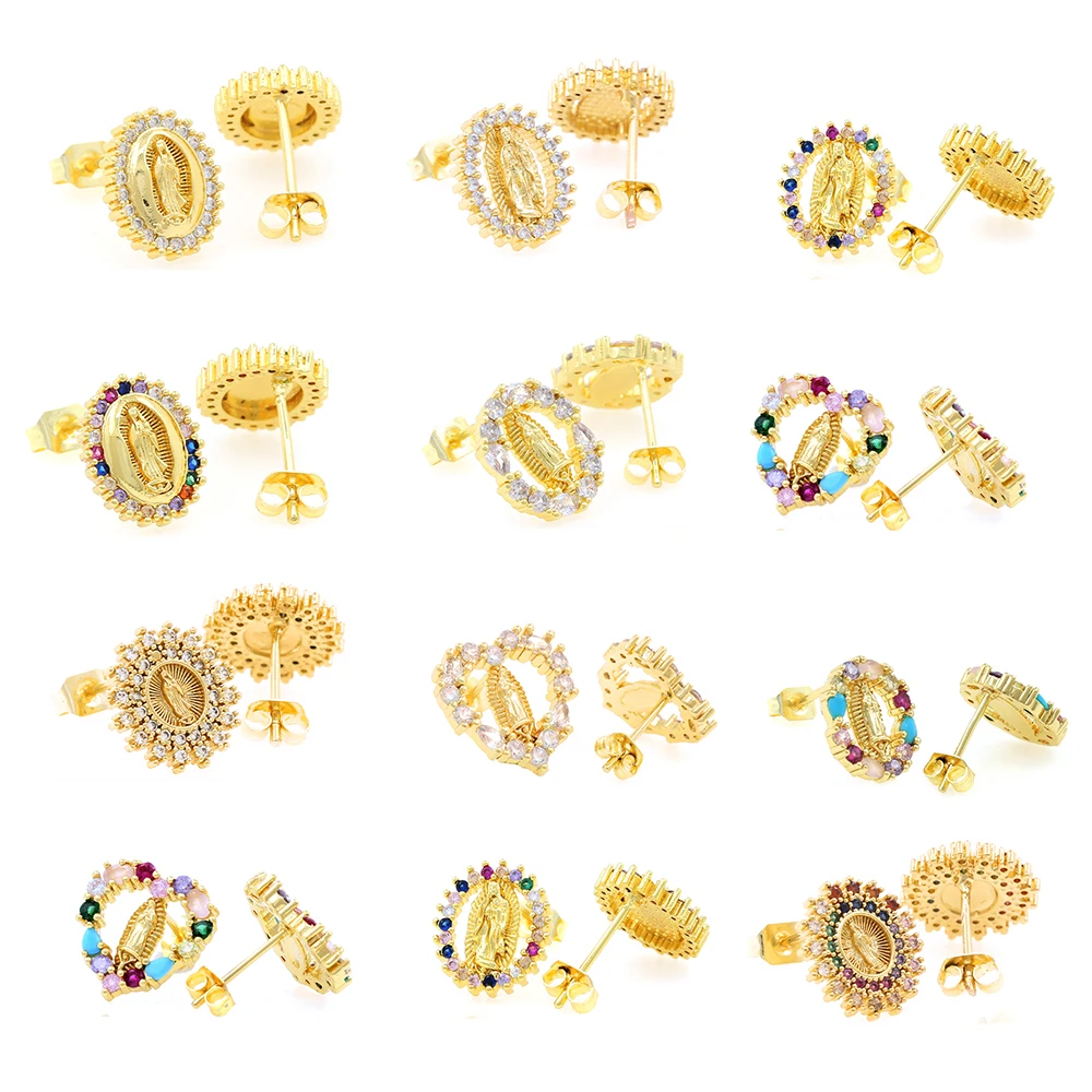 Wholesale 24K Gold Plated Virgin Mary Virgen de Guadalupe Stud Earrings Religious Catholic jewelry