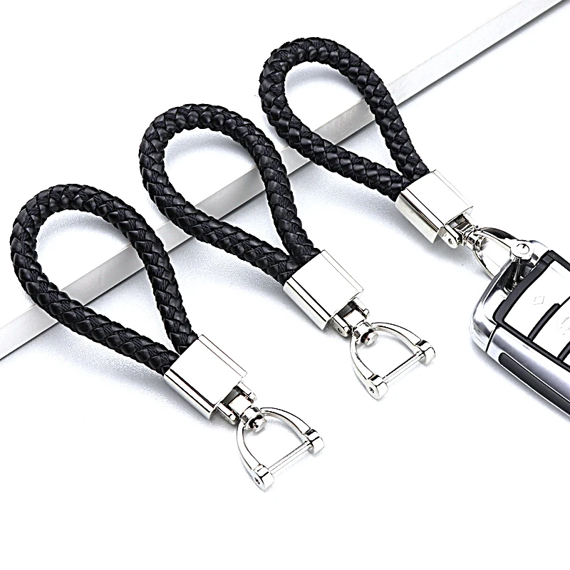 Hand-woven leather Car Key Chain Bag Leather Car Key Holder Keyring Zipper Case for Auto Remote Key Fob Cover Men Women
