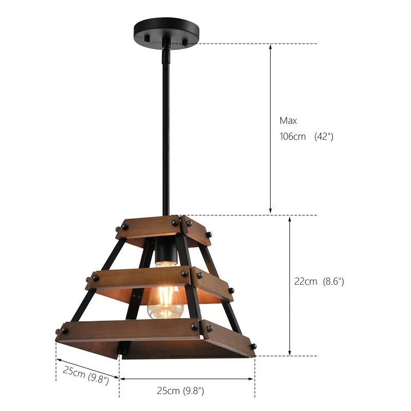 LOG BARN Small Pendant Lighting, 1 Light Chandelier for Foyer in Brushed Silver Metal & Faux Wood Finish,Island Hanging Light