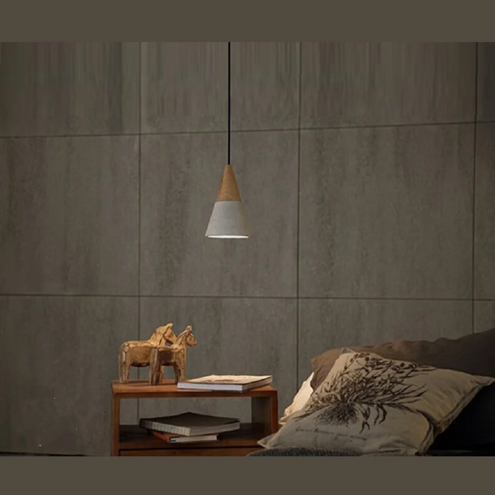 China Modern Design Hanging Cement Lights Decorative Ceiling Light Cement Pendant Lamps with Wooden Base