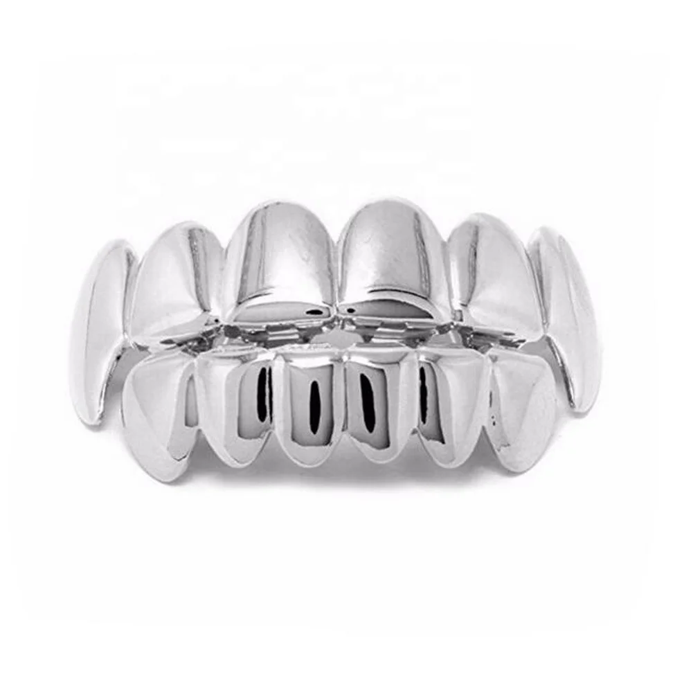 New HIPHOP Custom Silver 18K Real Gold Plated Brass VVS Grillz Teeth Bustdown Top And Bottom Ice Out Grillz Box For Tooth
