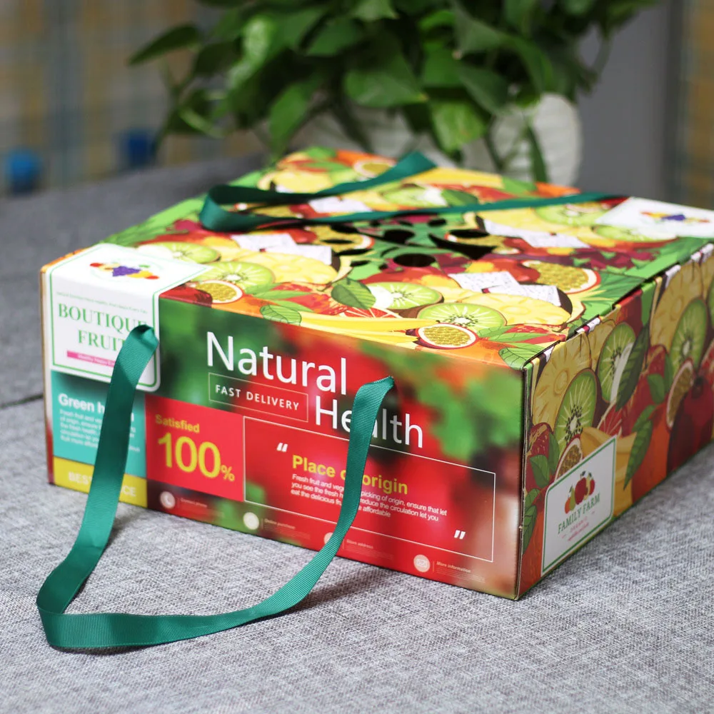 Custom print fruit box packaging box biodegradable fresh apple pitaya kiwi fruit packaging corrugated paper portable gift box