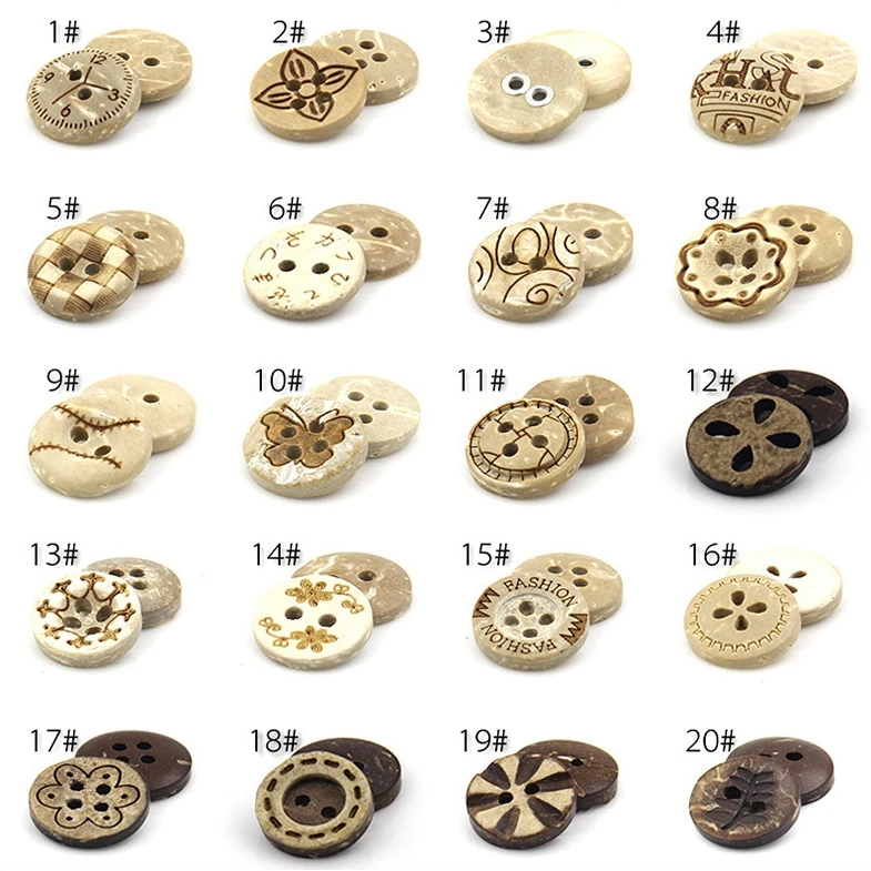 Natural Style Round Garment Decoration 2/4-Holes Shell Coconut Button Men Women Clothing Buttons
