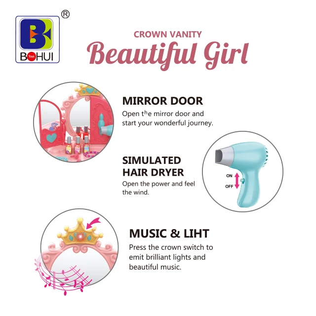 Crown  door opened toys  Kit Kids Table Dresser Jewelry Make Up Toy