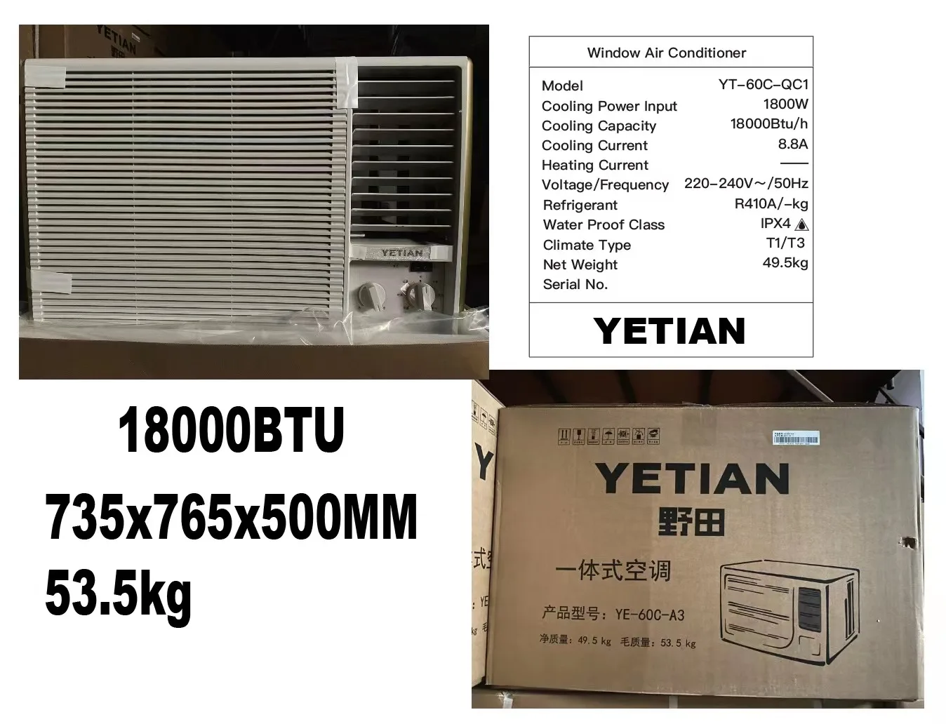 OEM Factory T3 Cool and Heat 24000Btu Household Window AC 1.5 ton Air Conditioner