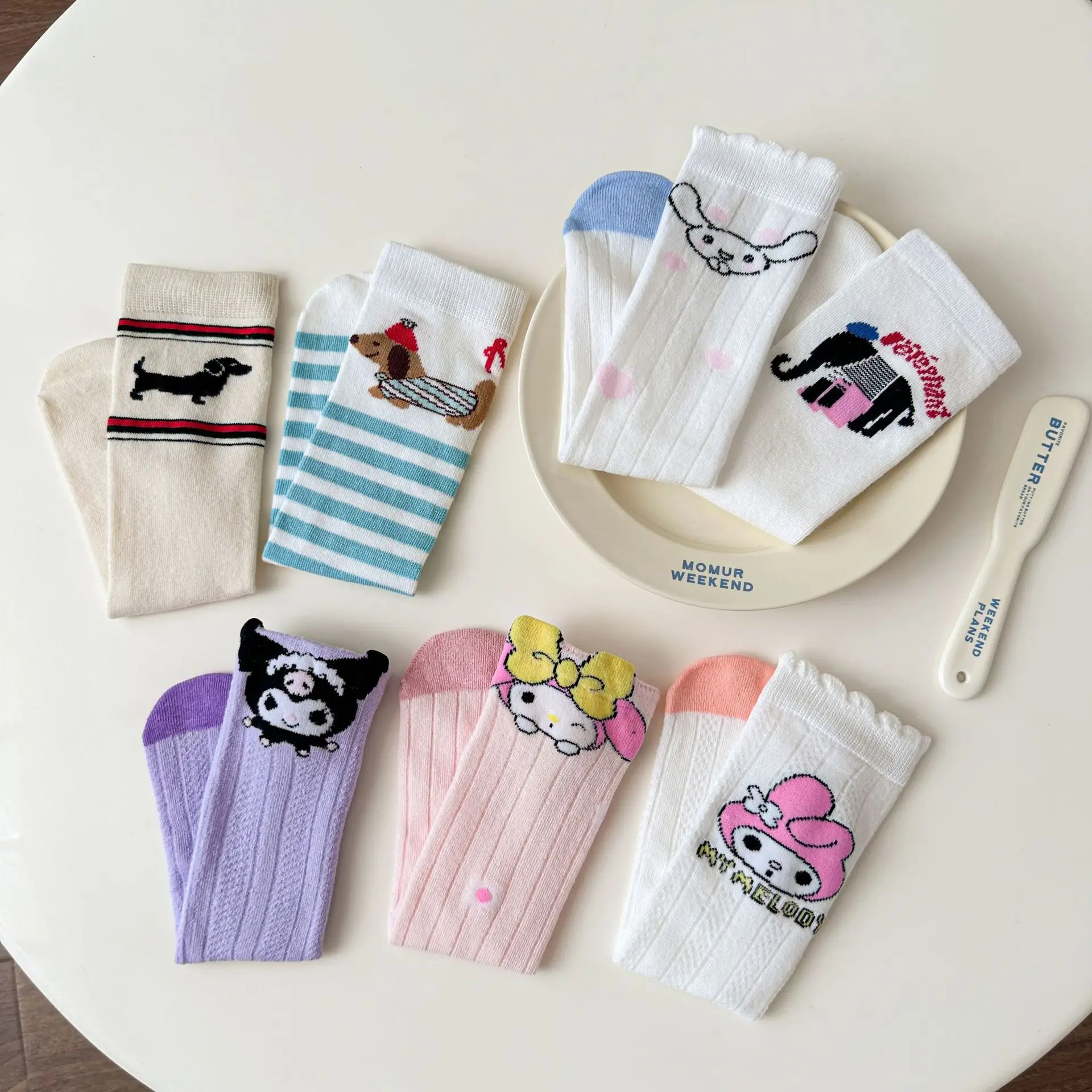 Korean New Fancy Cute Cartoon Anime Dog Girls Socks Funny Cartoon Mid Calf Kids Long Socks