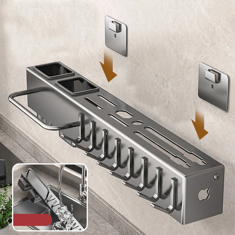 Carbon Steel Kitchen Knife Spoon Utensils Holder Wall-mounted Kitchen Storage Rack