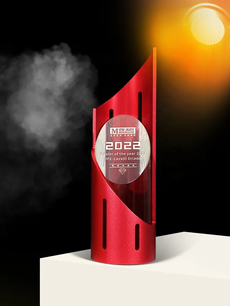 Jadevertu 2024 K9 crystal  metal trophy award trofeos custom award nonstop cylinder trophy with bevel