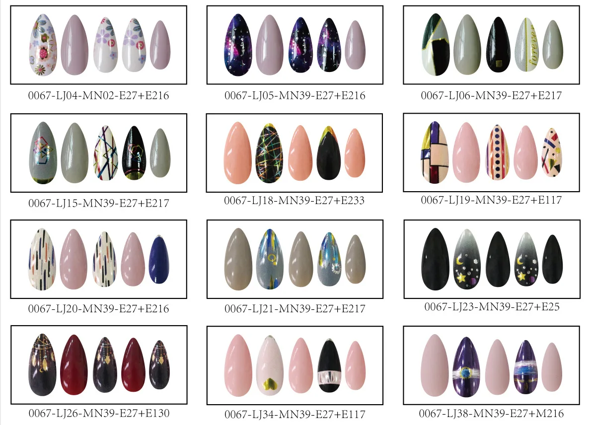 New Design Customised Press On Nails 24 Pcs Long Mix And Match Pointed Coffins Gel Tips Nails
