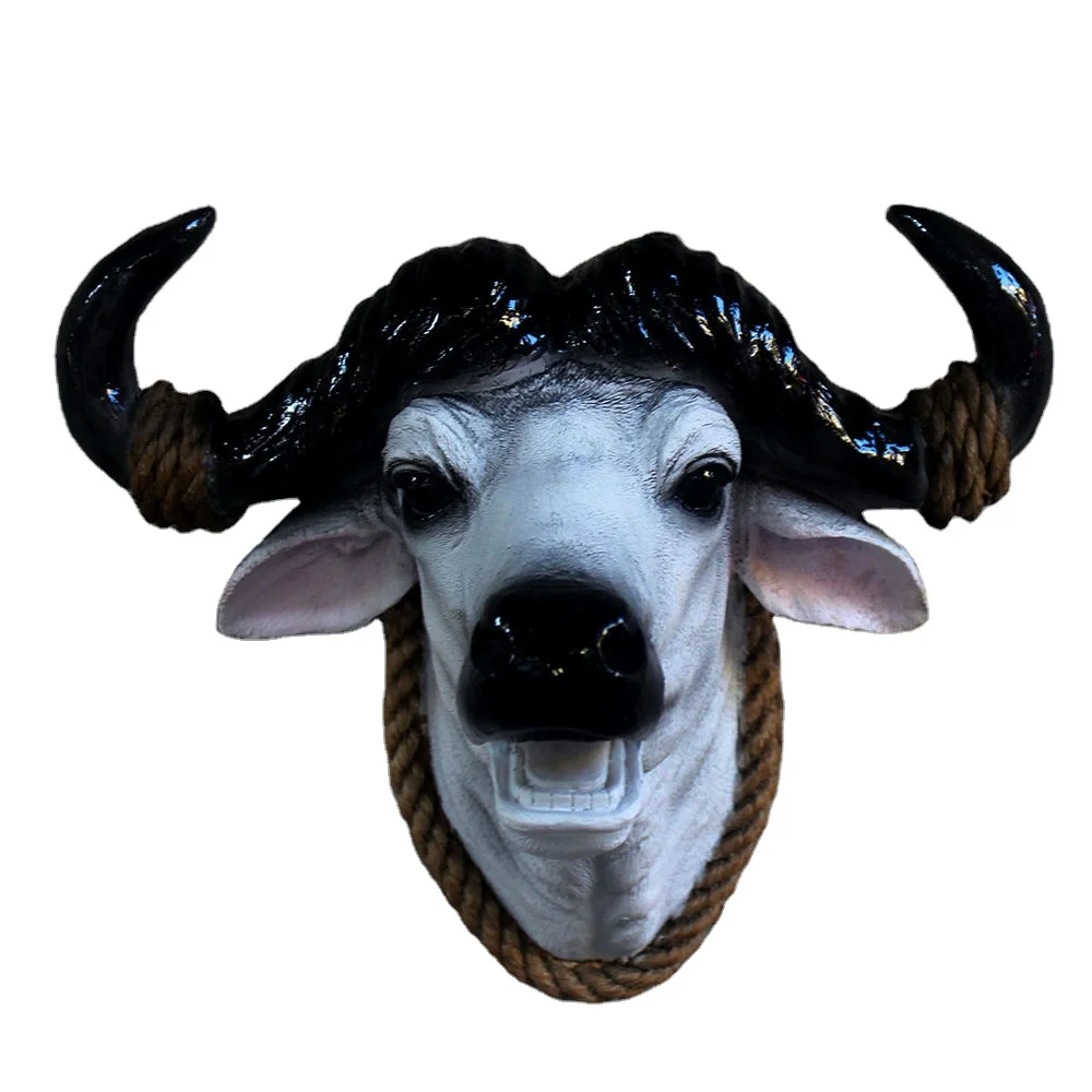 Antique Bronze Resin Bull Head Sculpture for Wall Decor Handing