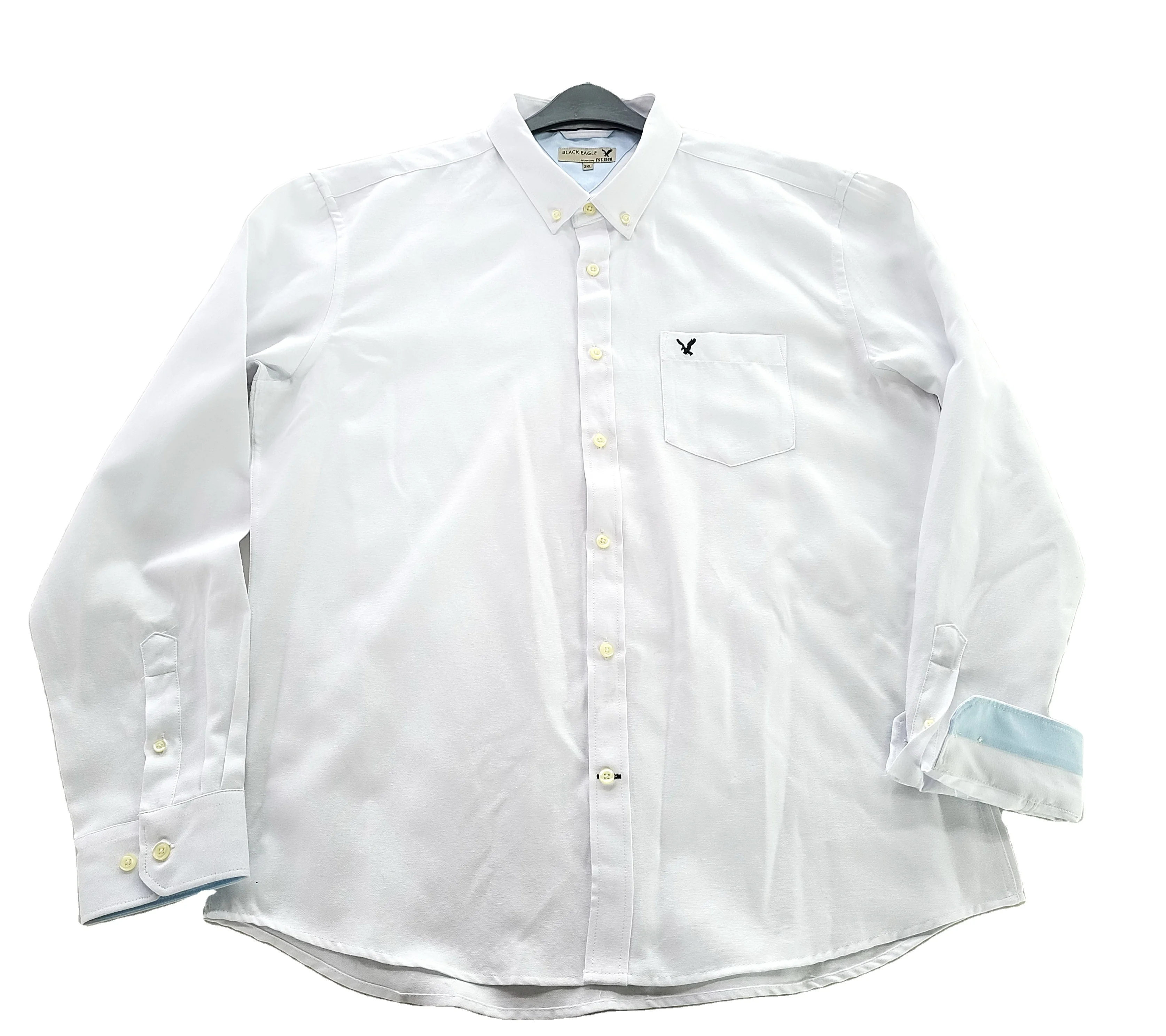 Мужская хлопковая рубашка Оксфорд, Однотонная рубашка из ткани Оксфорд с китайским воротником