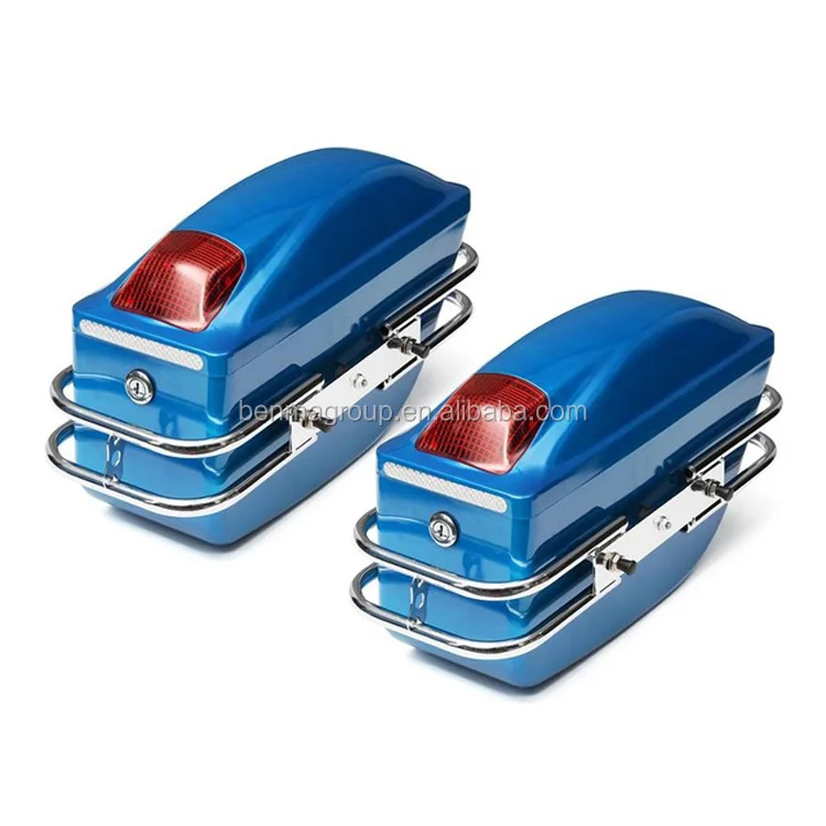 1 Pair Universal Motorcycle Side Boxs Luggage Tank Tail Tool Bag Hard Case Saddle Bags With LED light