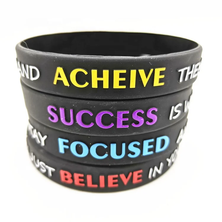 Customized Debossed Wristband Success  Achieve Focus Motivational Inspirational Rubber Wristbands Silicone Bracelets For Gift