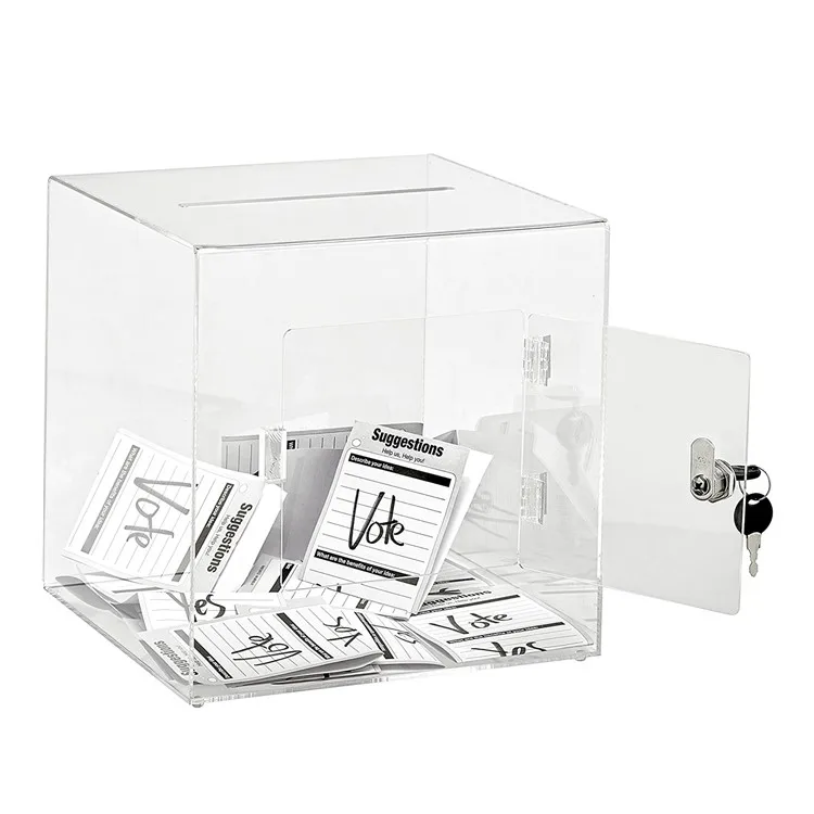 10x10 inch Durable Acrylic Ballot Donation Box with Easy Open Rear Door