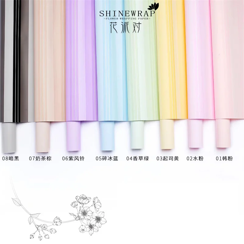 Shinewrap Factory Wholesale Pure Color Lines Wrapping Paper Flower 58*58CM Florist Packing Paper Bouquet Gift Paper Wrap