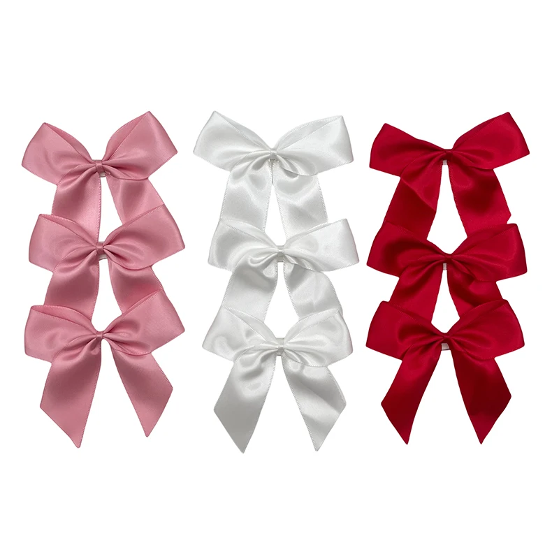 PC Ribbons 100% Polyester Handmade White Red Stain Ribbon Bows With Adhesive Tape For Wine Bottle Decoration