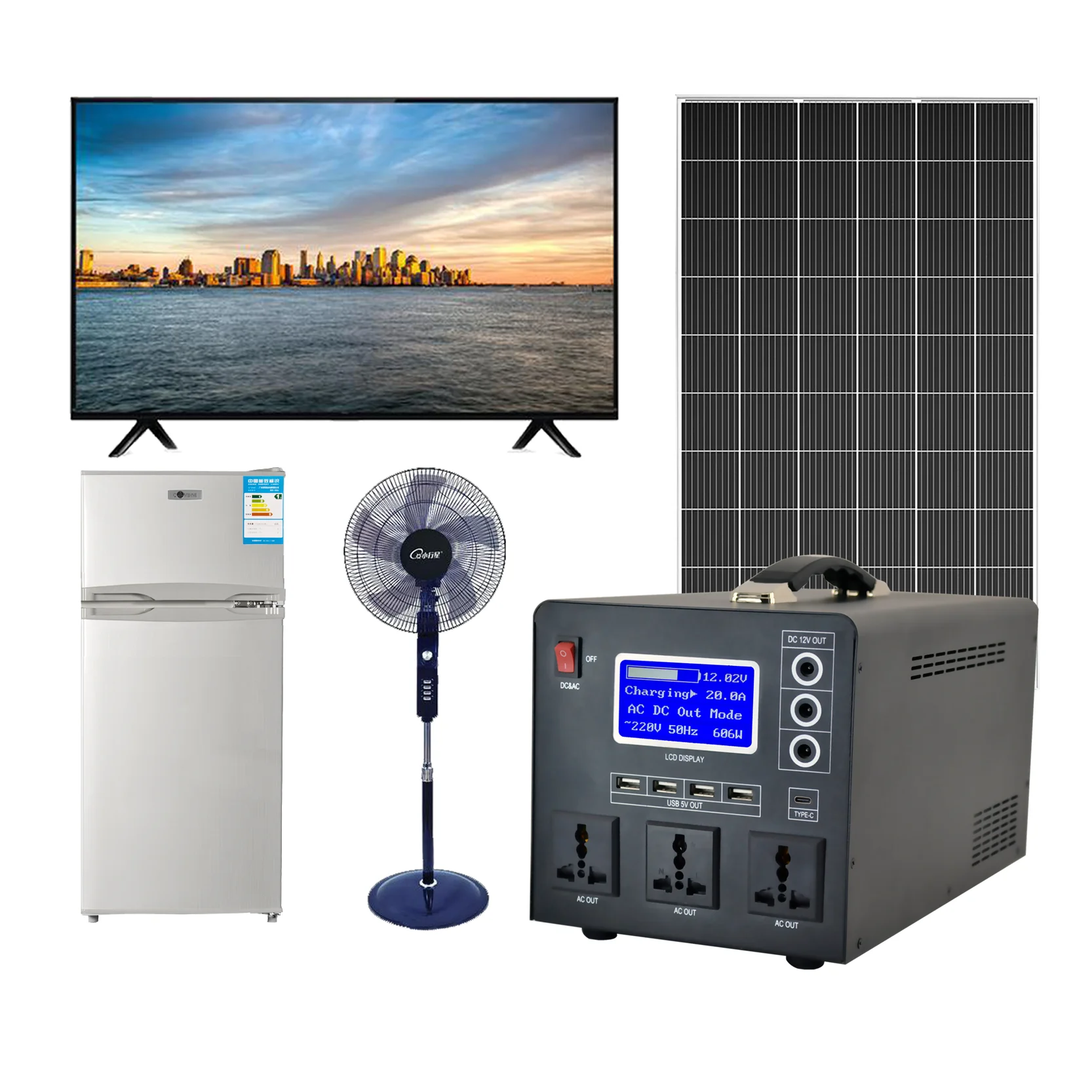 Directly factory Good Price  Home Solar Power Energy System Stand Fan and TV